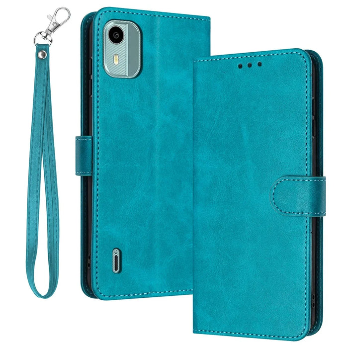 For Nokia C12 4G / C12 Pro / C12 Plus Cases Calf Texture PU Leather + TPU Cell Phone Cover with Strap - Green - 1