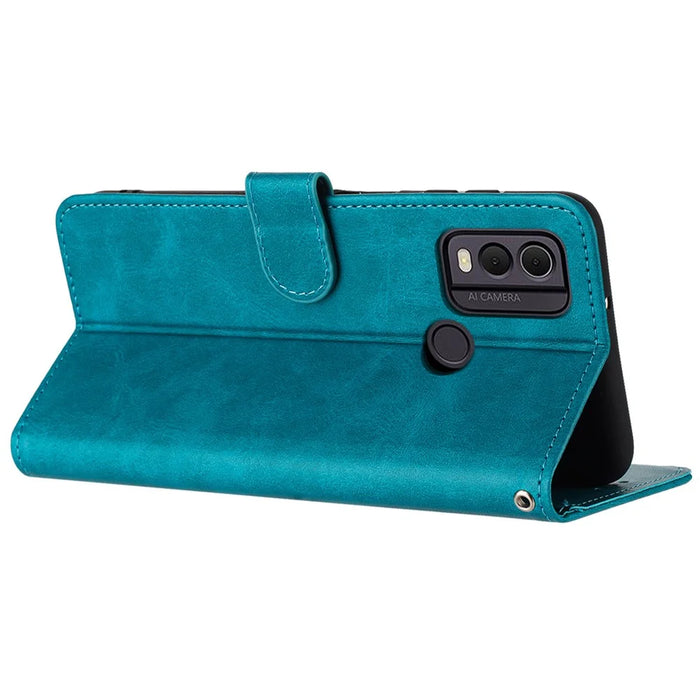 For Nokia C22 Cell Phone Case Solid Color Flip Stand PU Leather Wallet Cover with Strap - Green - 2