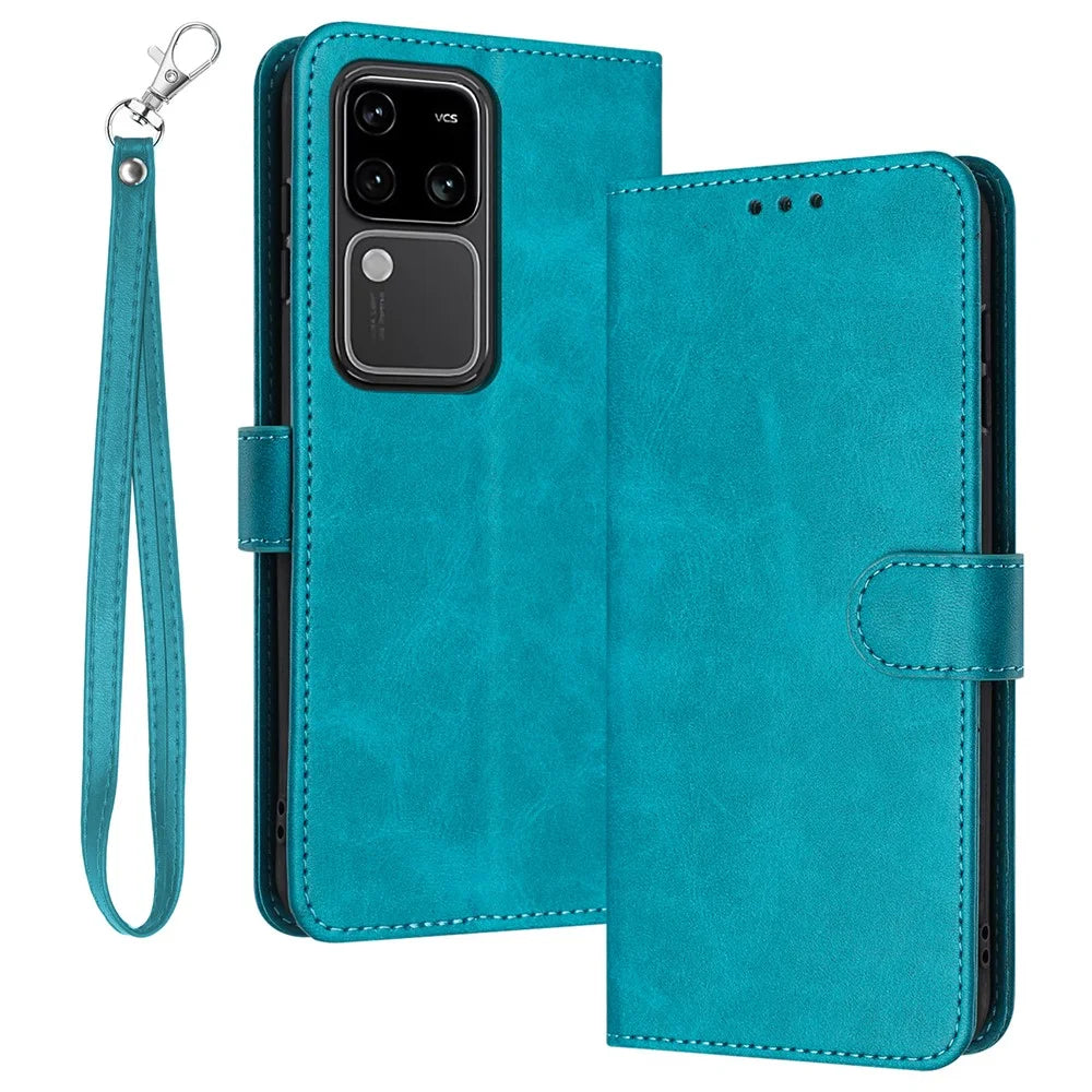 For vivo S18 Pro 5G / S18 5G / V30 5G / V30 Pro 5G   PU Leather Cell Phone Case Stand Wallet Phone Cover with Strap - Green - 1