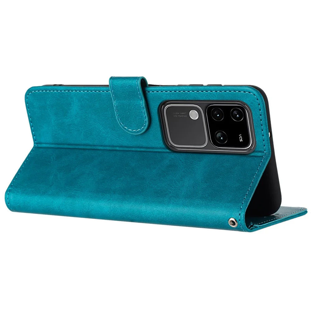 For vivo S18 Pro 5G / S18 5G / V30 5G / V30 Pro 5G   PU Leather Cell Phone Case Stand Wallet Phone Cover with Strap - Green - 2