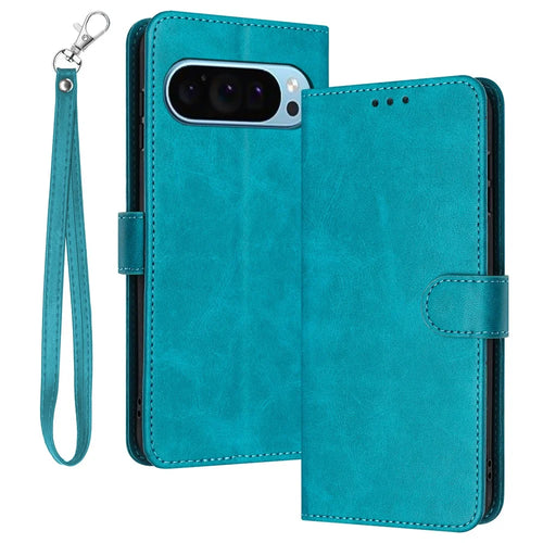 For Google Pixel 9 / Pixel 9 Pro Impact Resistant Case Strap Design Calf Texture Phone Cover - Green - 1