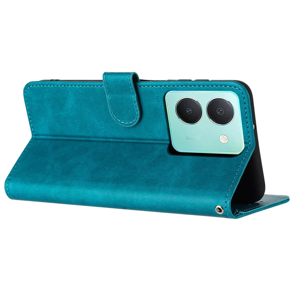 For vivo Y78 5G (China) / Y36 4G (Global) / Y36 5G (Global) / Y78m 5G / Y27 5G Calf Texture PU Leather Phone Case - Green - 2