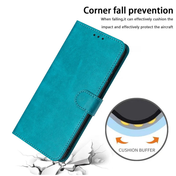 For Google Pixel 6a Folding Stand Case Strap Design Calf Texture Phone Cover - Green - 6