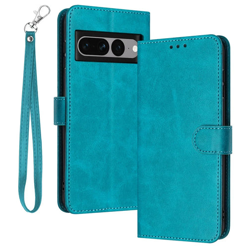 For Google Pixel 7 Pro 5G Case Calf Texture Cell Phone Back Cover Strap Design Phone Shell - Green - 1