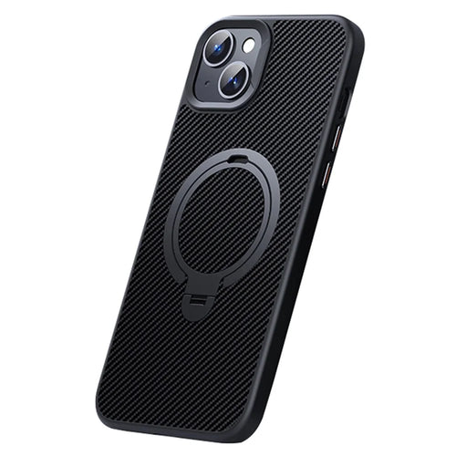 Compatible with MagSafe Phone Cases for iPhone 14 Plus Carbon Fiber Texture Kickstand PC+TPU Phone Cover - Black - 1