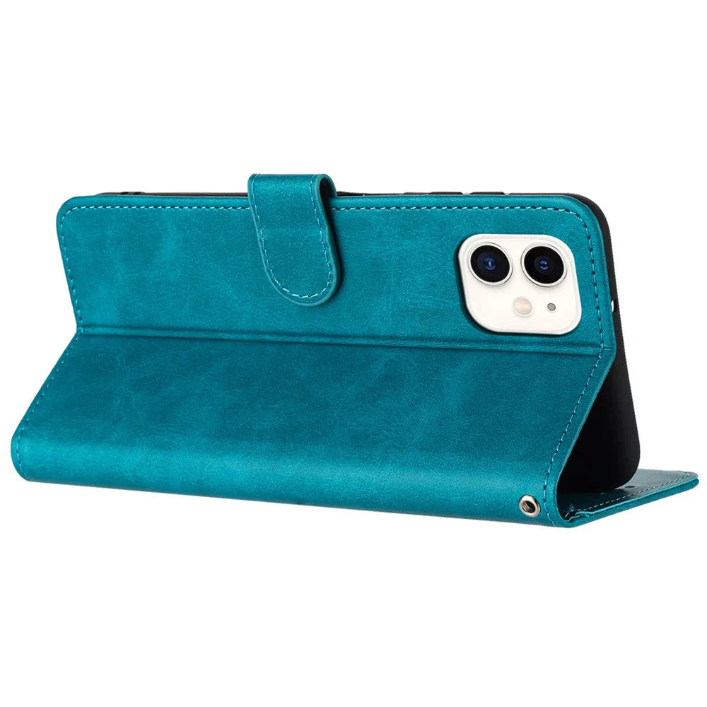 For iPhone 11 Case Anti-Scratch Wallet Stand Phone Cover Pure Color Cell Phone Shell - Green - 2
