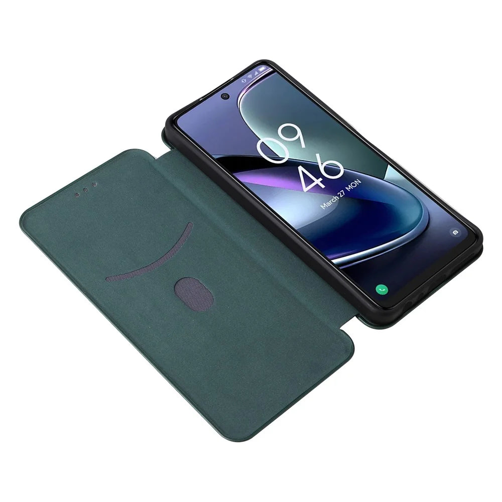 For TCL 50 5G Leather Case Carbon Fiber Texture Stand Magnetic Closing Phone Cover - Green - 2
