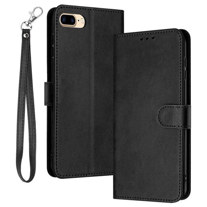 For Iphone 6S Plus / 7 Plus / 8 Plus 5.5 Inch PU Leather Phone Case Calf Texture Wallet Phone Stand Cover - Black - 1