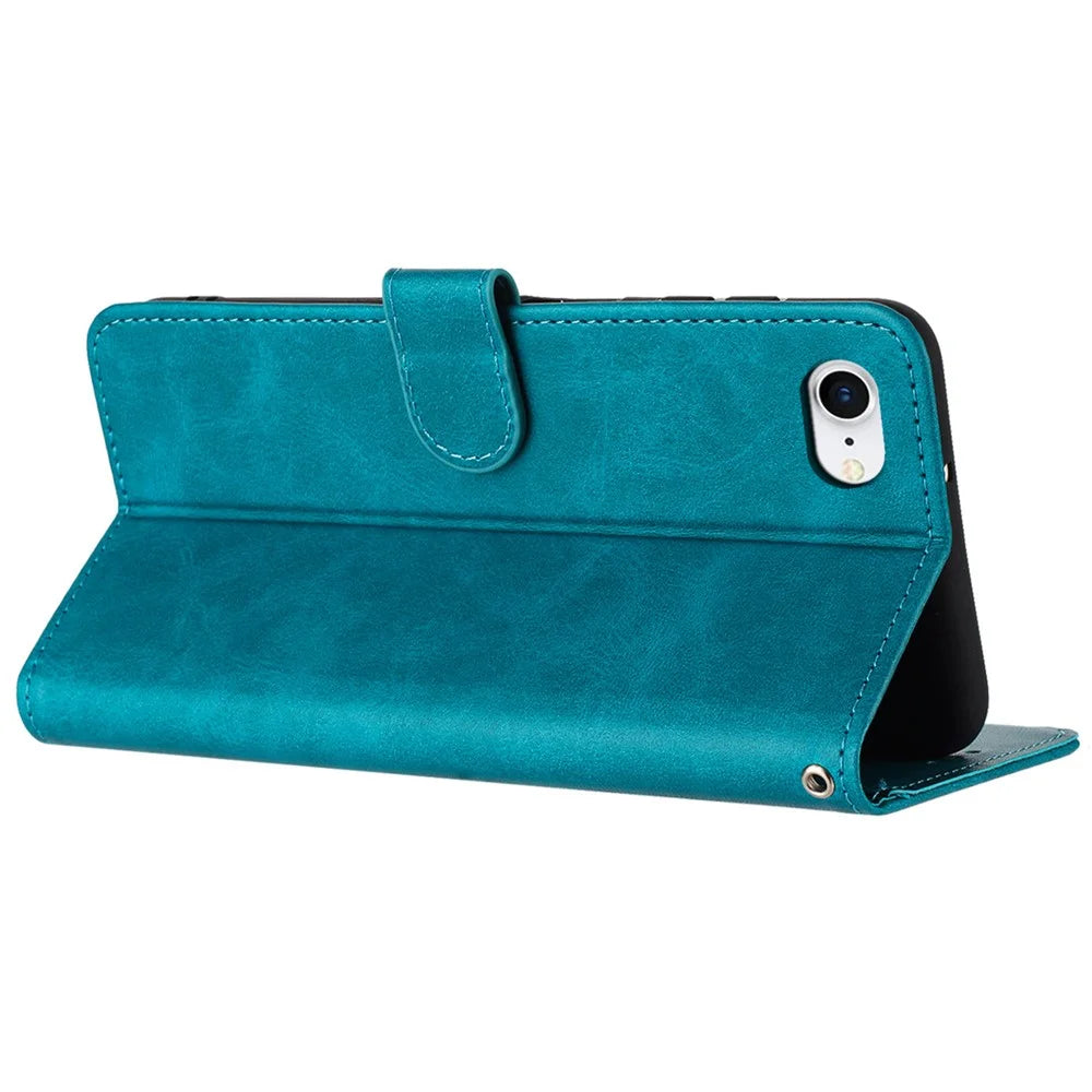 For Iphone 6 / 7 / 8 / SE (2020) / SE (2022) Shockproof Leather Phone Cases Calf Texture Stand Cover Wallet - Green - 2