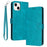 Phone Cases for iPhone 15 Calf Texture Leather Stand Phone Cover Wallet with Strap - Green - 1
