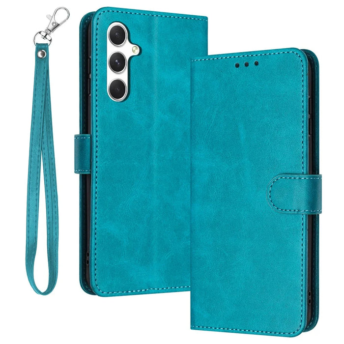 PU Leather Case for Samsung Galaxy S25 / S24 Calf Texture Phone Cover Wallet Stand Phone Shell - Green - 1