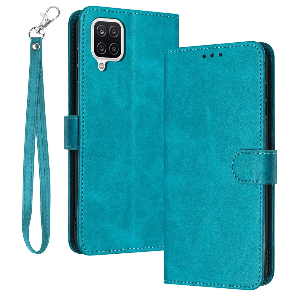 For Samsung Galaxy A12 / M12 / F12 Case Calf Texture Book Style Phone Cover Mobile Accessories   - Green - 1