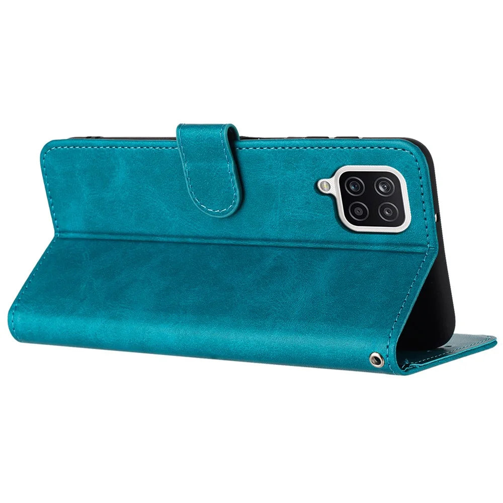 For Samsung Galaxy A12 / M12 / F12 Case Calf Texture Book Style Phone Cover Mobile Accessories   - Green - 2