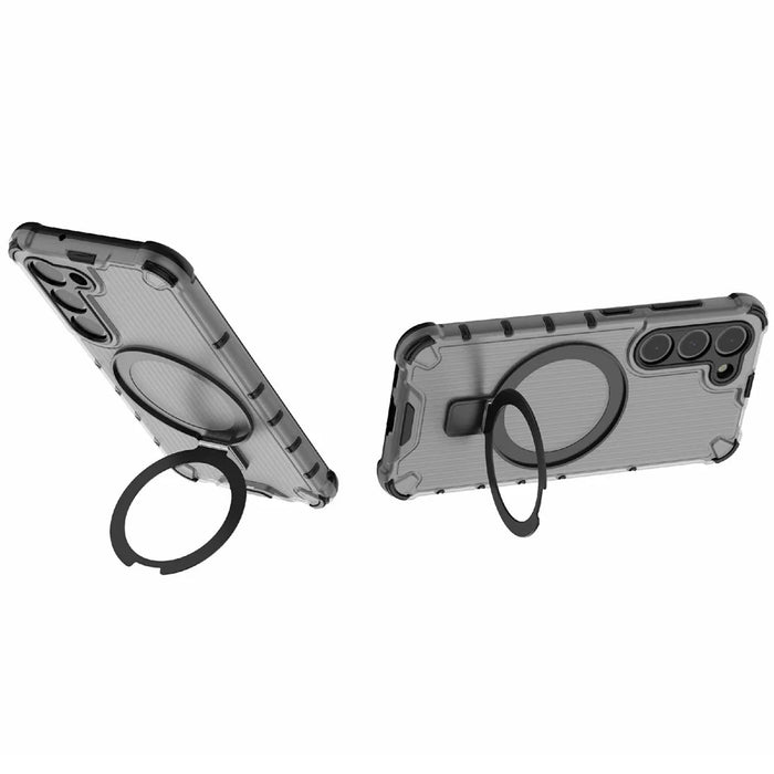 For Samsung Galaxy S23 Case PC+TPU Phone Shell Ring Kickstand Cover Magnetic Case - Grey - 3
