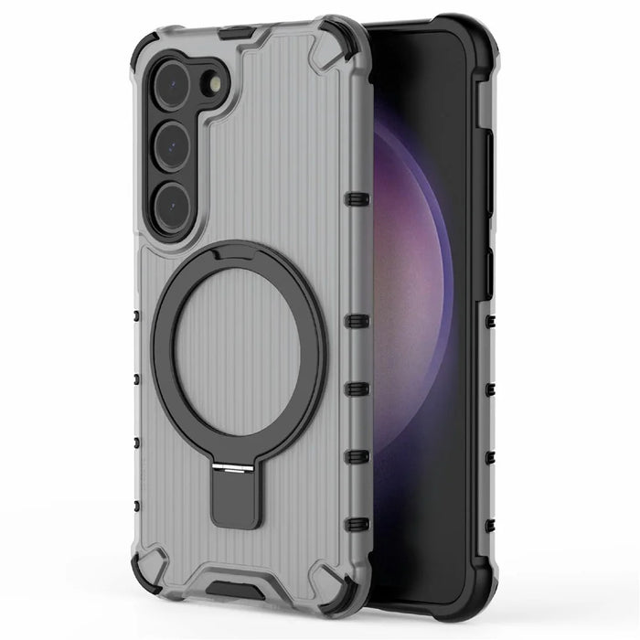 For Samsung Galaxy S23 Case PC+TPU Phone Shell Ring Kickstand Cover Magnetic Case - Grey - 4