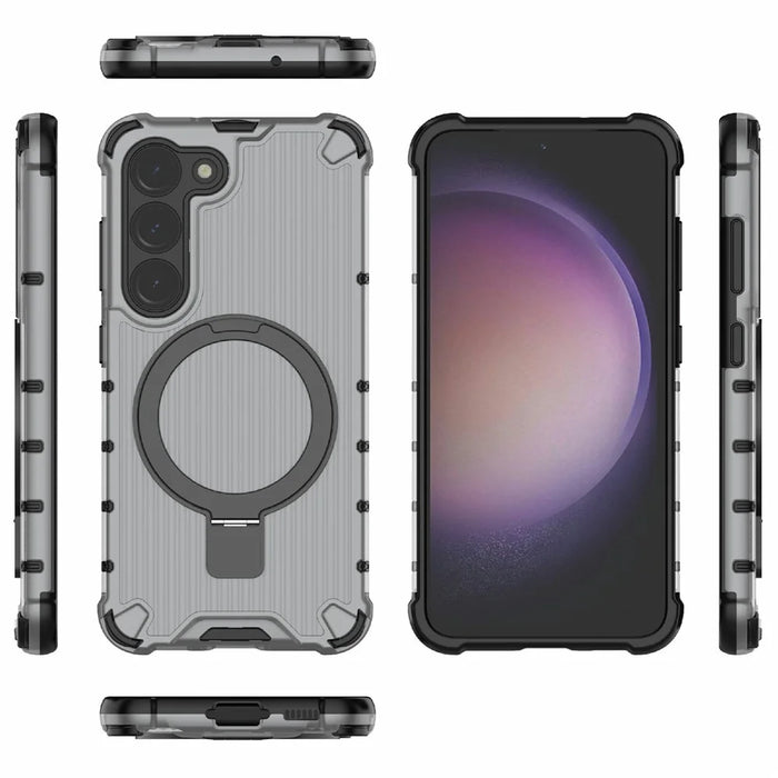 For Samsung Galaxy S23 Case PC+TPU Phone Shell Ring Kickstand Cover Magnetic Case - Grey - 5