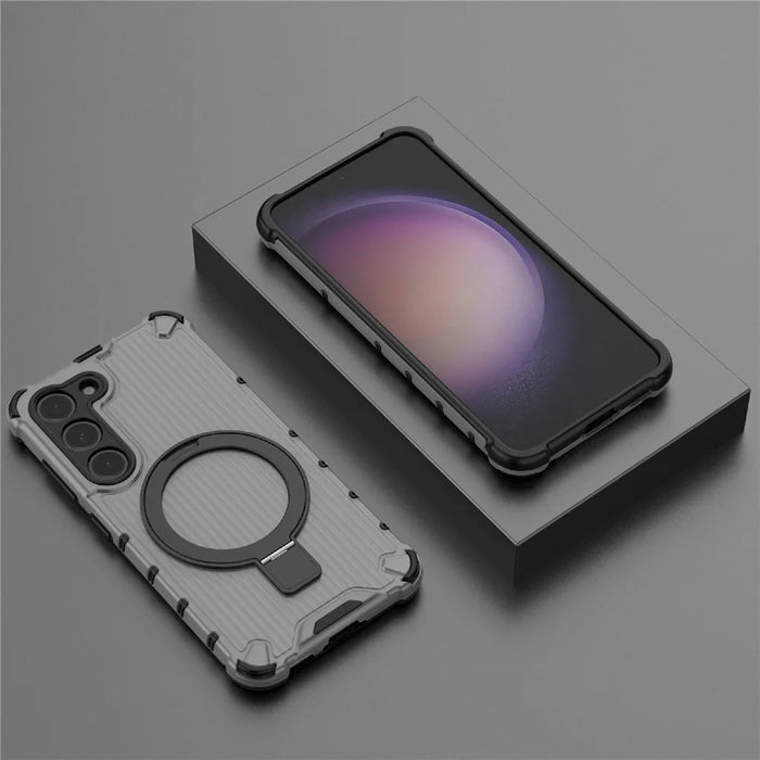 For Samsung Galaxy S23 Case PC+TPU Phone Shell Ring Kickstand Cover Magnetic Case - Grey - 6