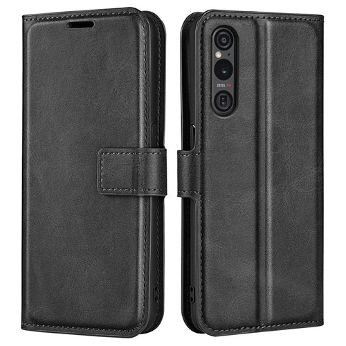 For Sony Xperia 1 VI Case Calf Texture Wallet PU Leather Flip Folio Phone Cover - Black - 1