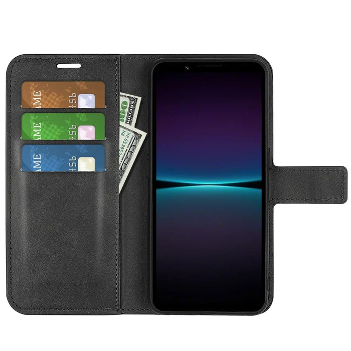 For Sony Xperia 1 VI Case Calf Texture Wallet PU Leather Flip Folio Phone Cover - Black - 2