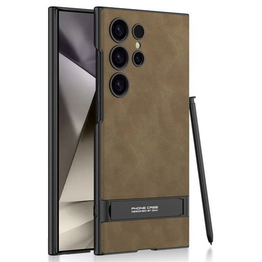 GKK For Samsung Galaxy S24 Ultra Matte Case with Kickstand Hard PC Slim Phone Cases   - Brown - 1