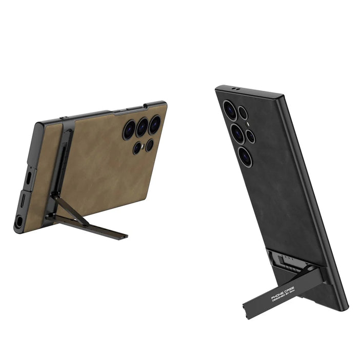 GKK For Samsung Galaxy S24 Ultra Matte Case with Kickstand Hard PC Slim Phone Cases   - Brown - 2