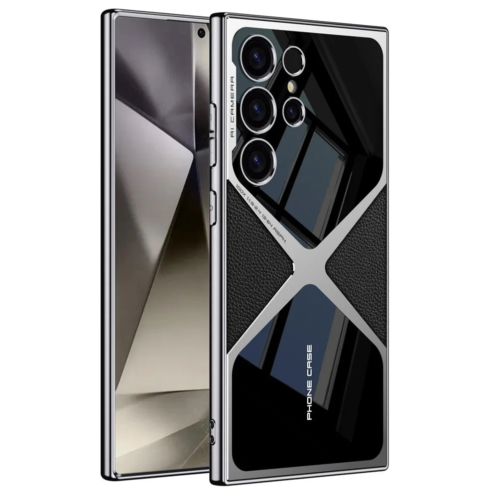 GKK For Samsung Galaxy S24 Ultra Case Electroplating PU Leather+PC Phone Cover - Titanium Black - 1
