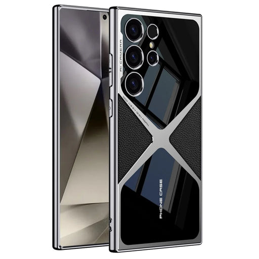 GKK For Samsung Galaxy S24 Ultra Case Electroplating PU Leather+PC Phone Cover - Titanium Black - 1