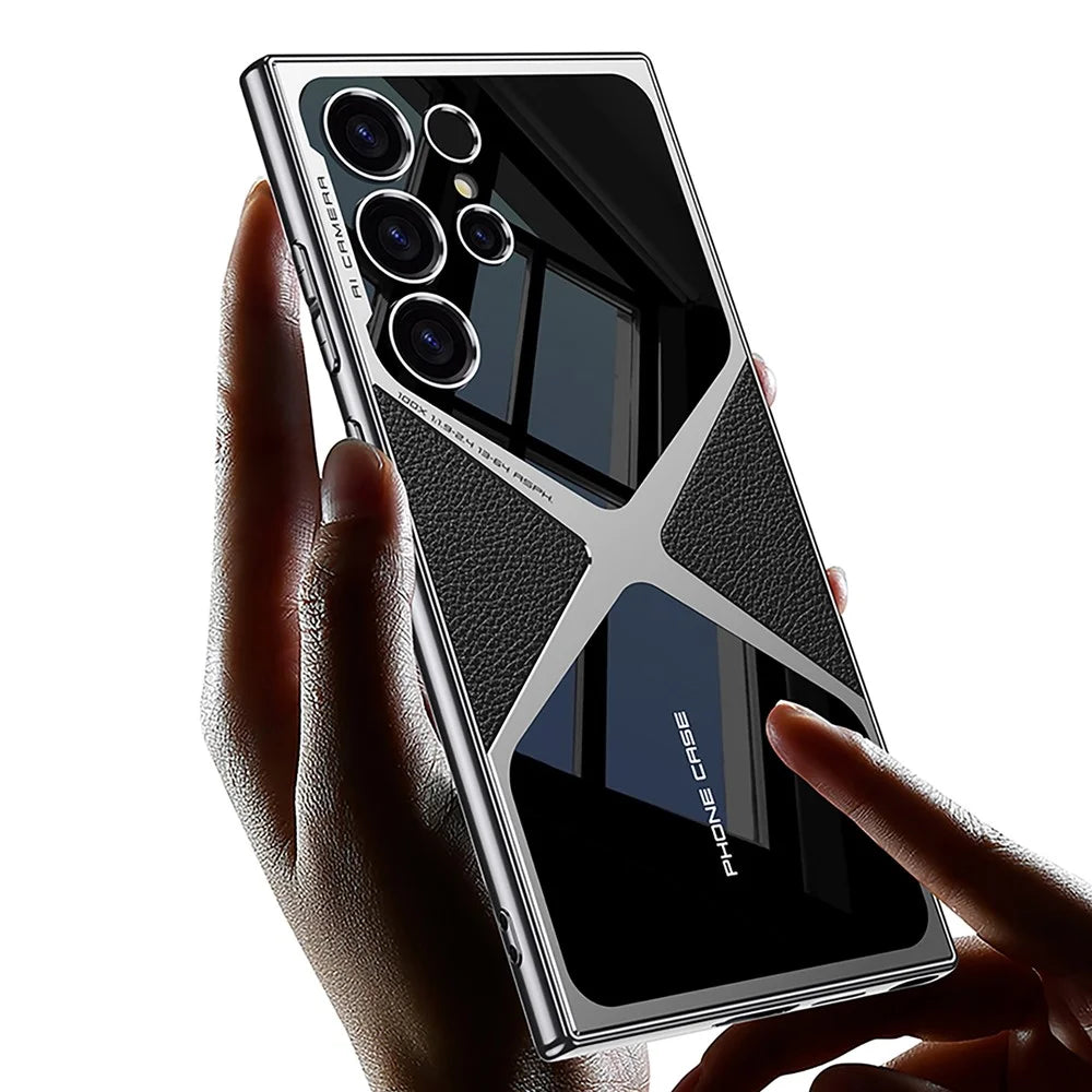 GKK For Samsung Galaxy S24 Ultra Case Electroplating PU Leather+PC Phone Cover - Titanium Black - 4