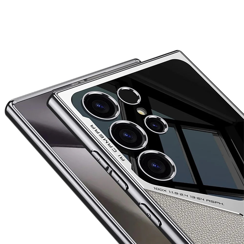 GKK For Samsung Galaxy S24 Ultra Case Electroplating PU Leather+PC Phone Cover - Titanium Black - 5