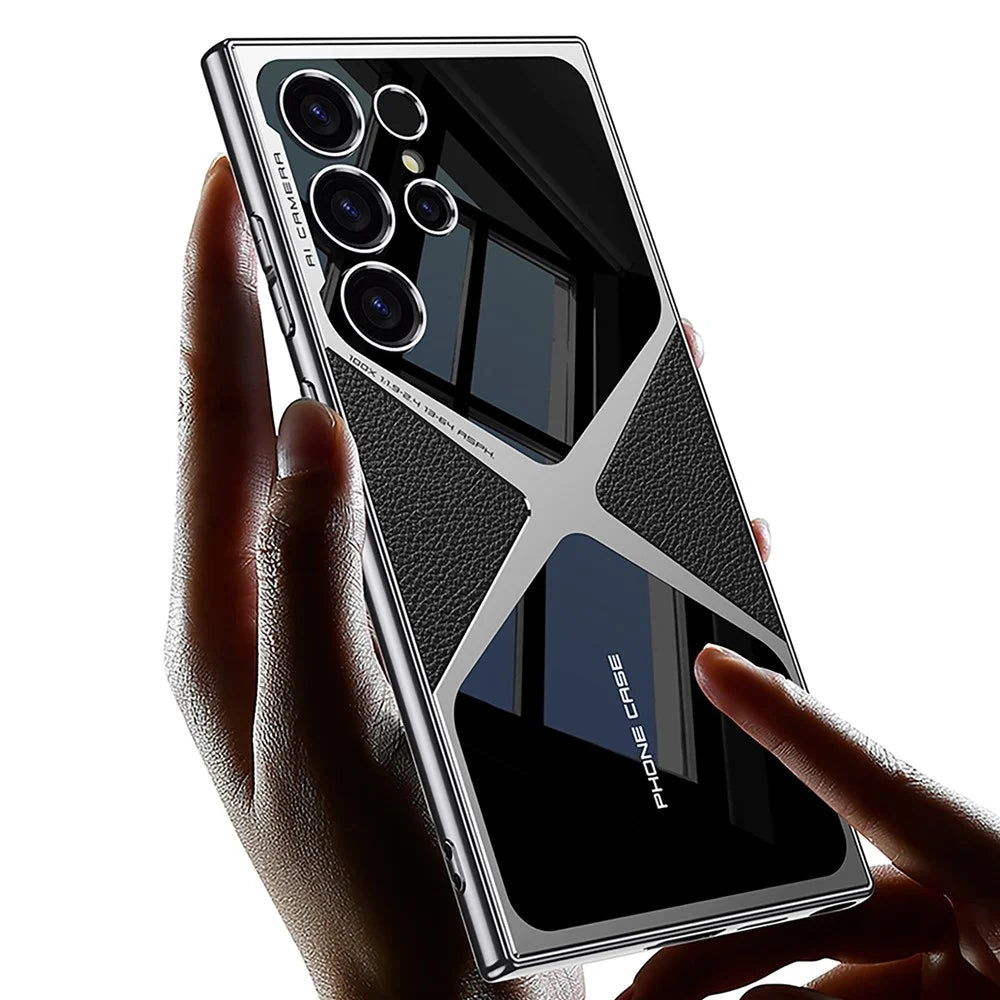 GKK For Samsung Galaxy S23 Ultra Case Electroplating PU Leather+PC Anti-drop Phone Cover - Titanium Grey - 5