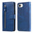 For iPhone 17e / 16e Wallet Case Zipper Pocket Leather Phone Cover   - Blue - 1