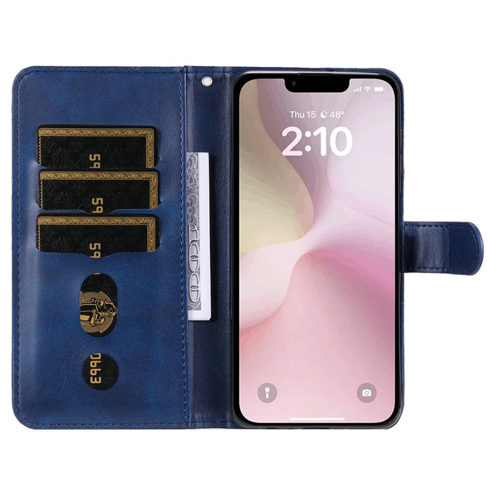 For iPhone 17e / 16e Wallet Case Zipper Pocket Leather Phone Cover   - Blue - 2