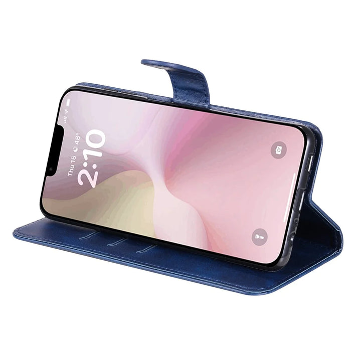 For iPhone 17e / 16e Wallet Case Zipper Pocket Leather Phone Cover   - Blue - 4