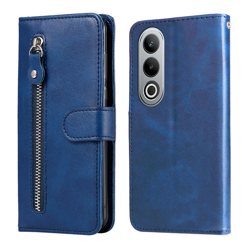 For OnePlus Nord CE4 5G / Oppo K12 Case Calf Texture PU Leather Zipper Pocket Wallet Phone Cover - Blue - 1
