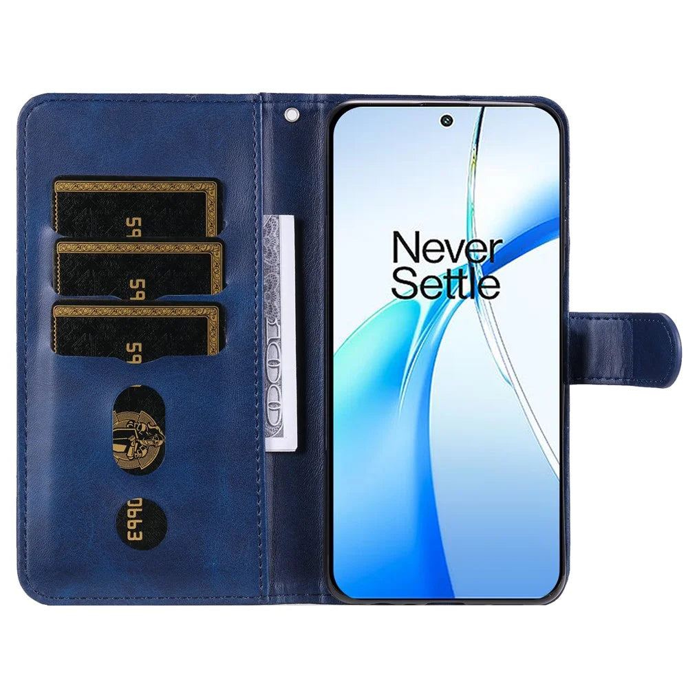 For OnePlus Nord CE4 5G / Oppo K12 Case Calf Texture PU Leather Zipper Pocket Wallet Phone Cover - Blue - 2