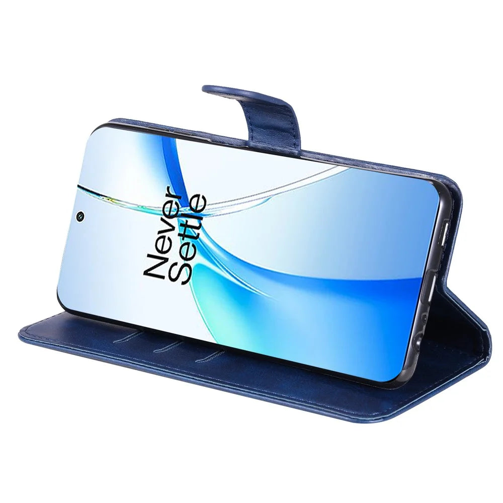 For OnePlus Nord CE4 5G / Oppo K12 Case Calf Texture PU Leather Zipper Pocket Wallet Phone Cover - Blue - 4