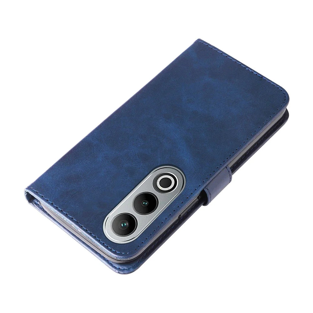 For OnePlus Nord CE4 5G / Oppo K12 Case Calf Texture PU Leather Zipper Pocket Wallet Phone Cover - Blue - 5