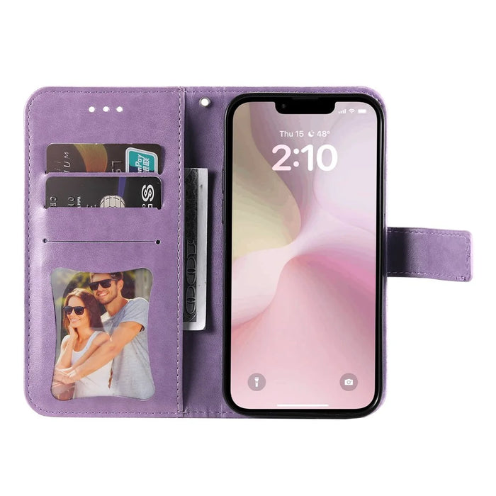 For iPhone 17e / 16e Case Floral Pattern PU Leather Wallet Stand Phone Cover - Purple - 2