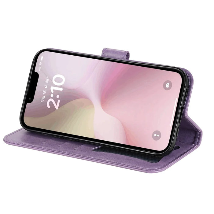 For iPhone 17e / 16e Case Floral Pattern PU Leather Wallet Stand Phone Cover - Purple - 4