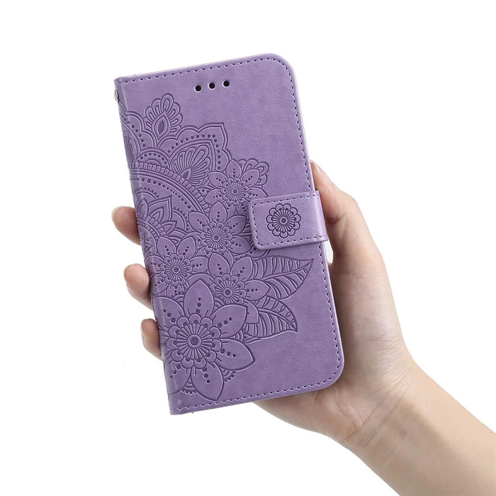 For iPhone 17e / 16e Case Floral Pattern PU Leather Wallet Stand Phone Cover - Purple - 7