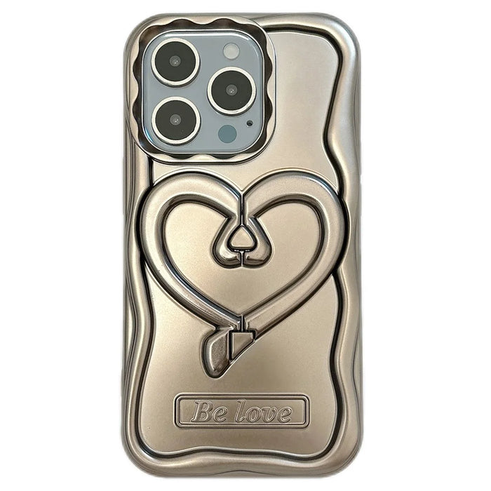 For iPhone 15 Pro Max Cover Heart Shape PC Kickstand Electroplated TPU Phone Case - Titanium Grey - 1