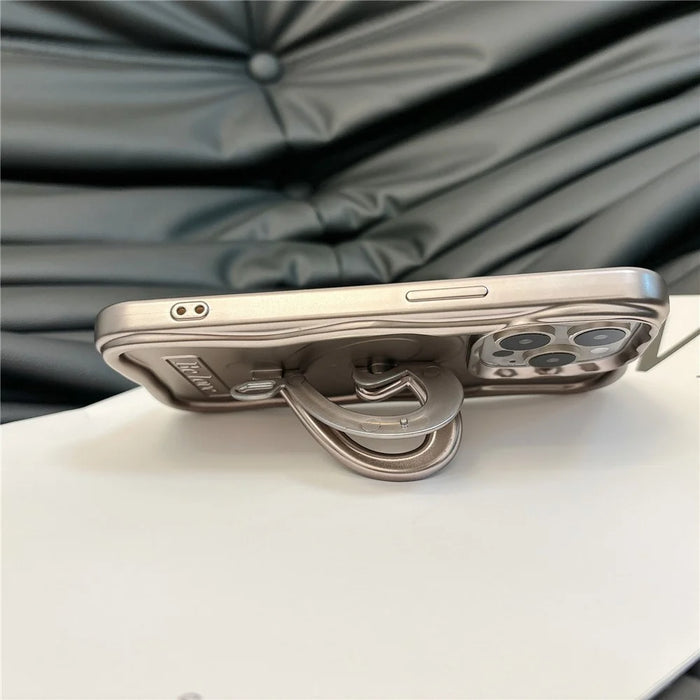 For iPhone 15 Pro Max Cover Heart Shape PC Kickstand Electroplated TPU Phone Case - Titanium Grey - 2