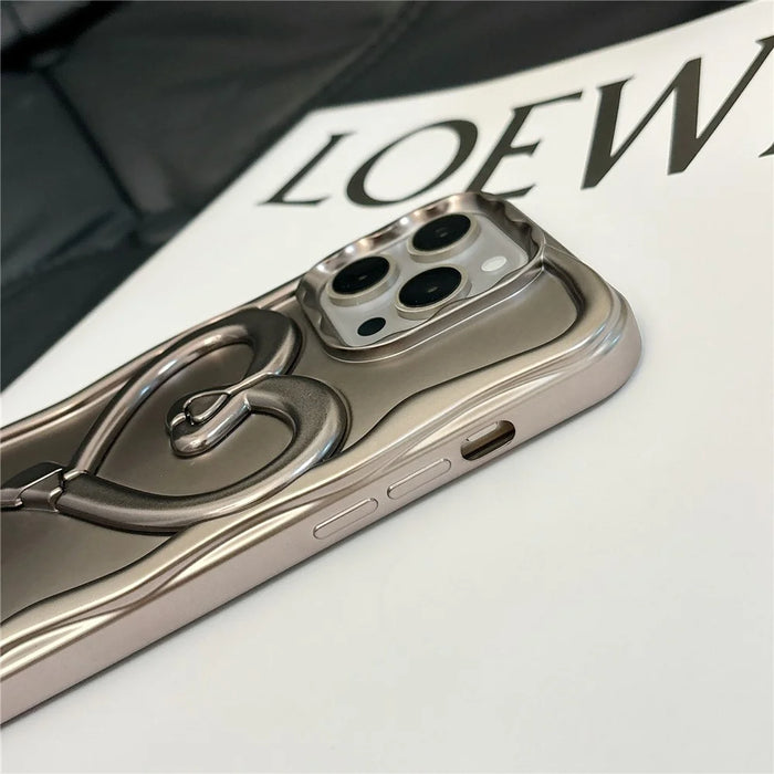 For iPhone 15 Pro Max Cover Heart Shape PC Kickstand Electroplated TPU Phone Case - Titanium Grey - 3