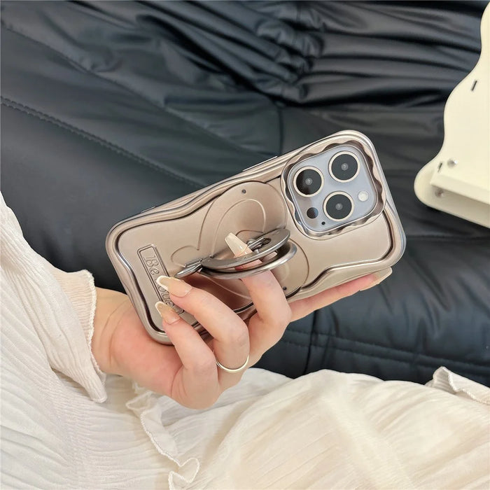 For iPhone 15 Pro Max Cover Heart Shape PC Kickstand Electroplated TPU Phone Case - Titanium Grey - 7