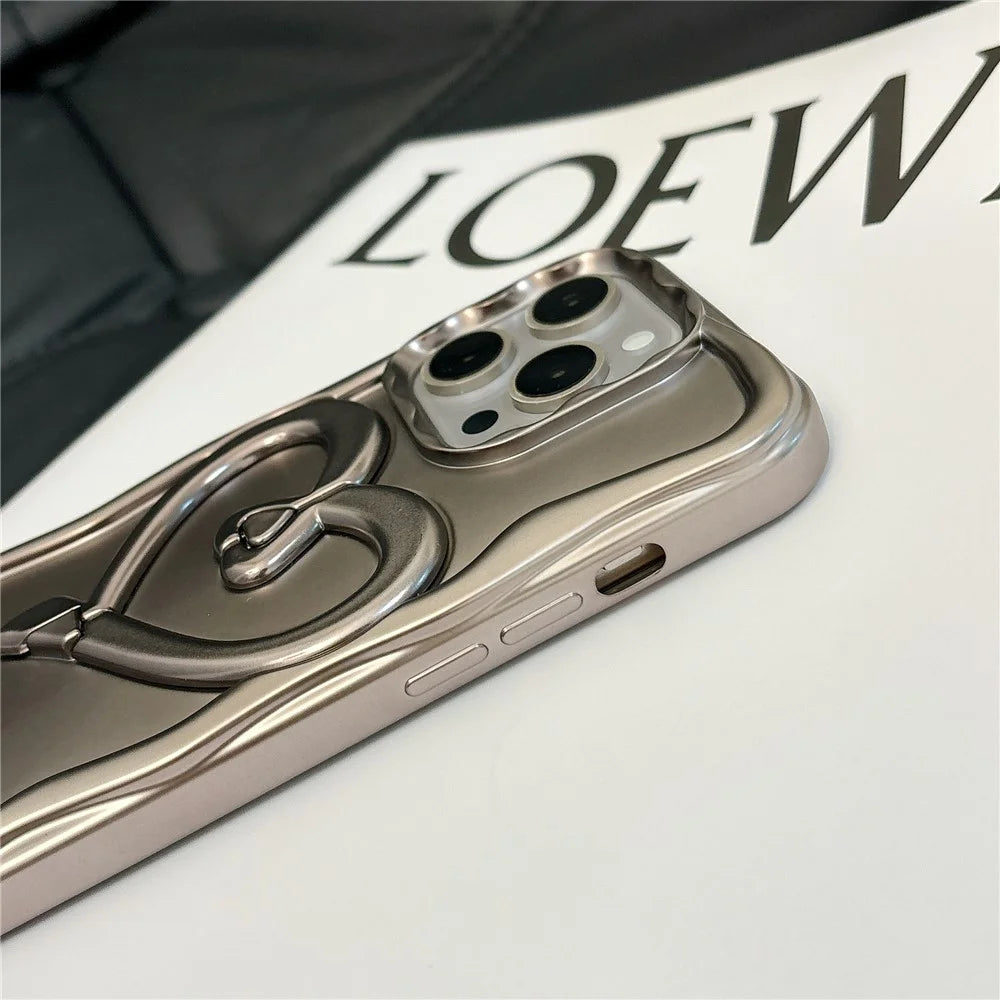 For iPhone 12 Pro Mobile Phone Cover Heart Shape Kickstand TPU Electroplated   Phone Cases - Titanium Grey - 3