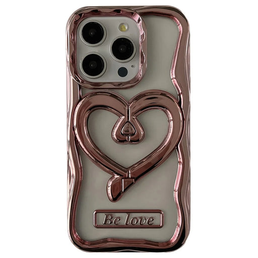 For iPhone 15 Pro Cover Love Heart Kickstand TPU Electroplated Clear Cell Phone Case - Pink - 1