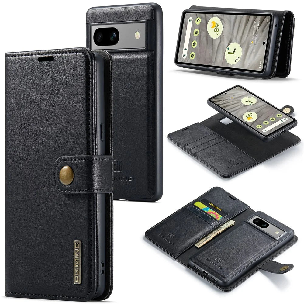 DG.MING for Google Pixel 8a Case Removable 2 in 1 Split Leather Folio Phone Cover - Black - 1