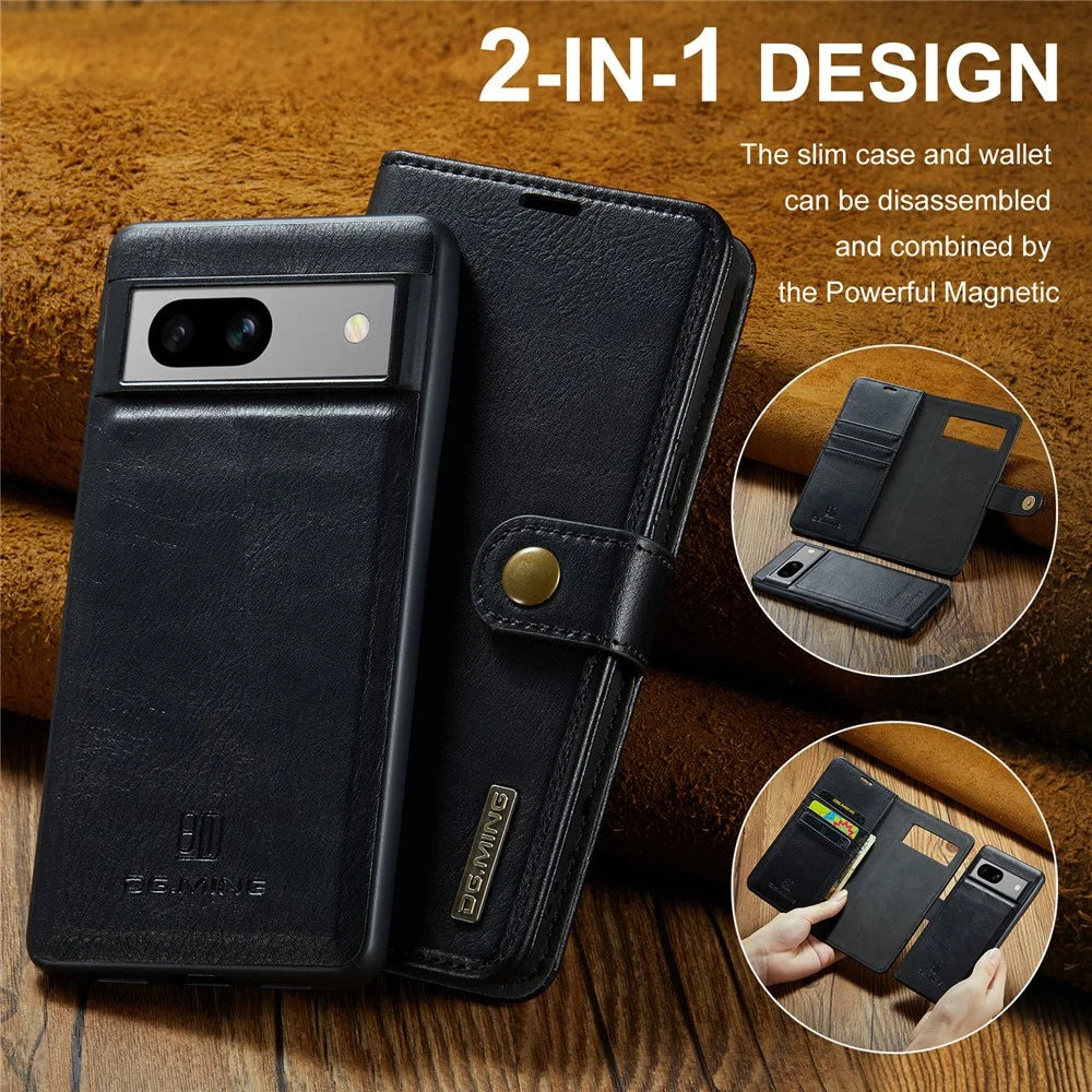 DG.MING for Google Pixel 8a Case Removable 2 in 1 Split Leather Folio Phone Cover - Black - 4
