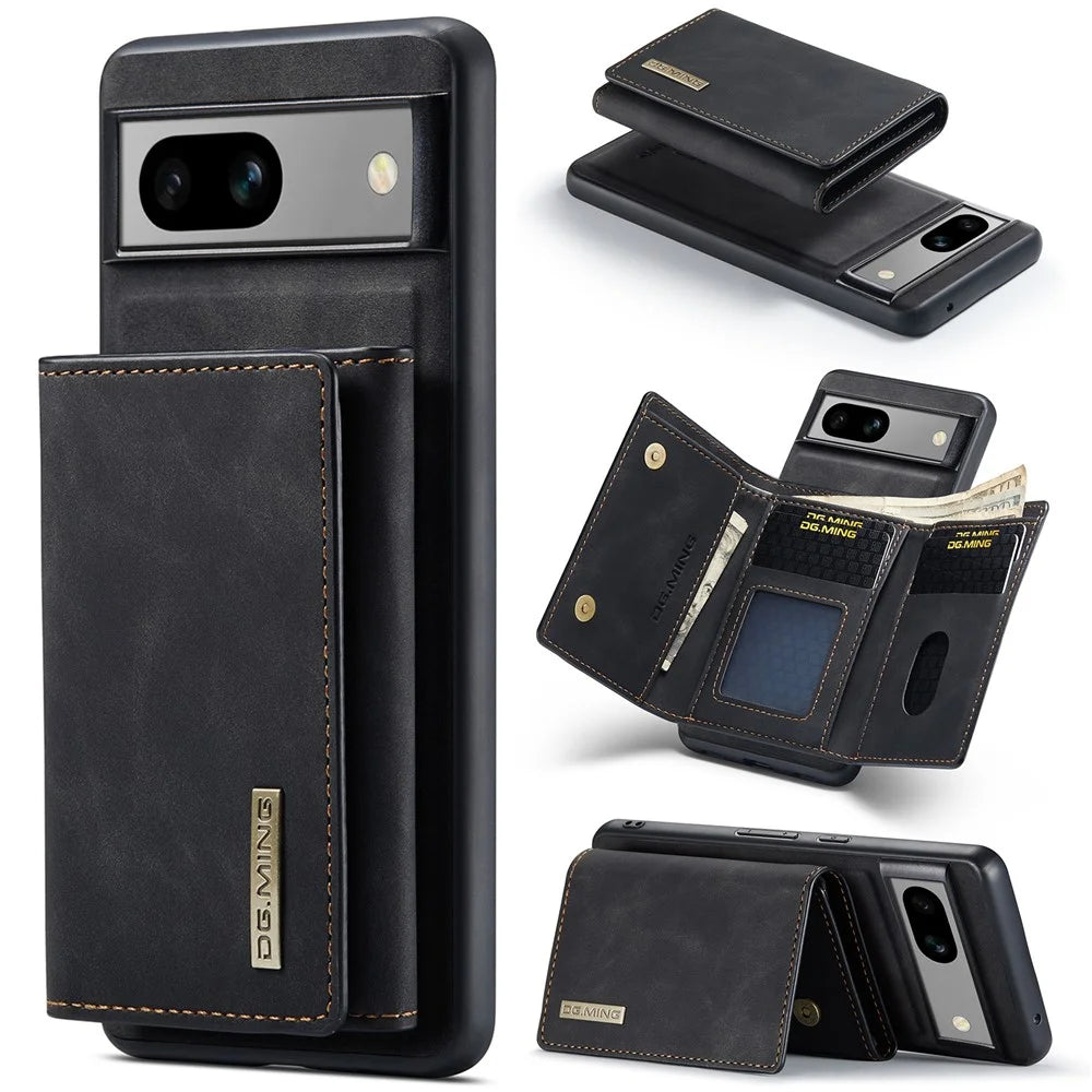 DG.MING M1 Series for Google Pixel 8a Case Kickstand Leather Back Phone Cover with Detachable Wallet - Black - 1