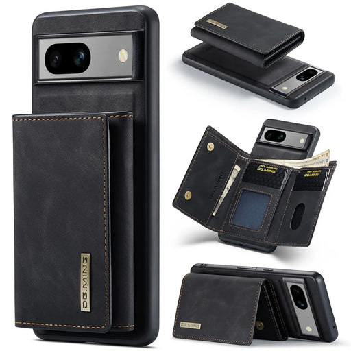 DG.MING M1 Series for Google Pixel 8a Case Kickstand Leather Back Phone Cover with Detachable Wallet - Black - 1